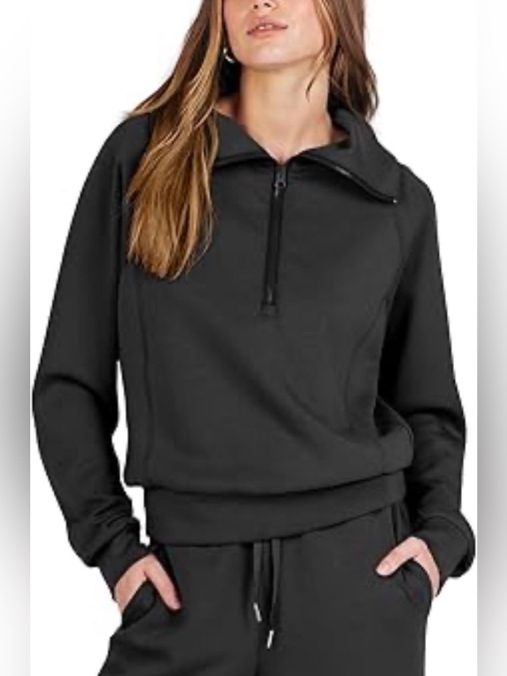 NWT UVN Black 1/4 Zip Pullover in Easy Care Polyester Spandex -Size Medium